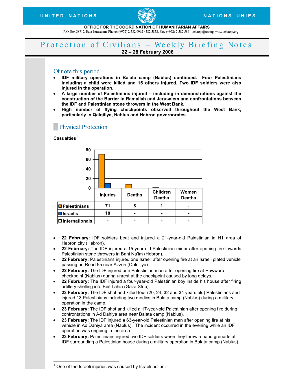 Protection of Civilians – Weekly Briefing Notes 22 – 28 February 2006