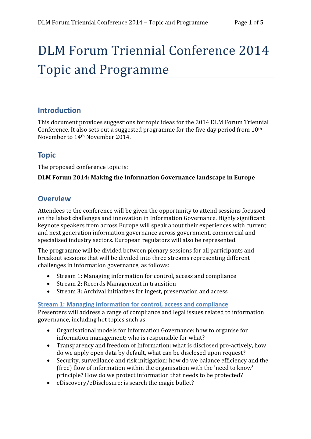 DLM Forum Triennial Conference 2014 Topic and Programme