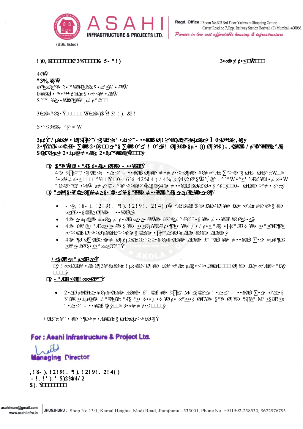 AIPL/2018-19/BSE-0016/MUMBAI September 3, 2018 To, BSE Ltd, Corporate Relationship Department, Phiroze Jeejeebhoy Department, Da