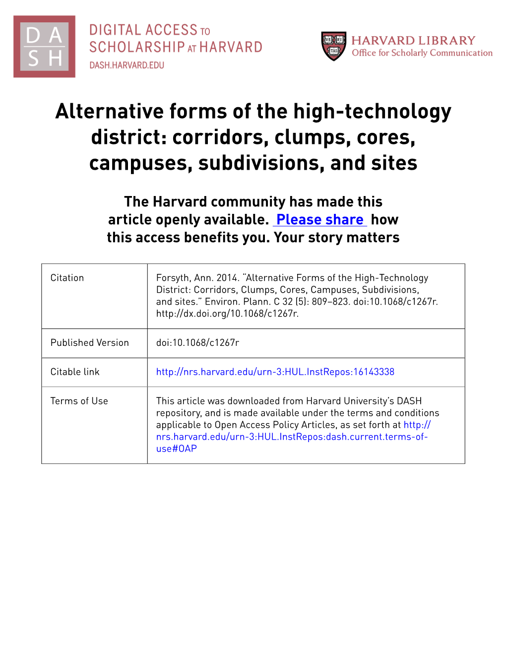 Corridors, Clumps, Cores, Campuses, Subdivisions, and Sites