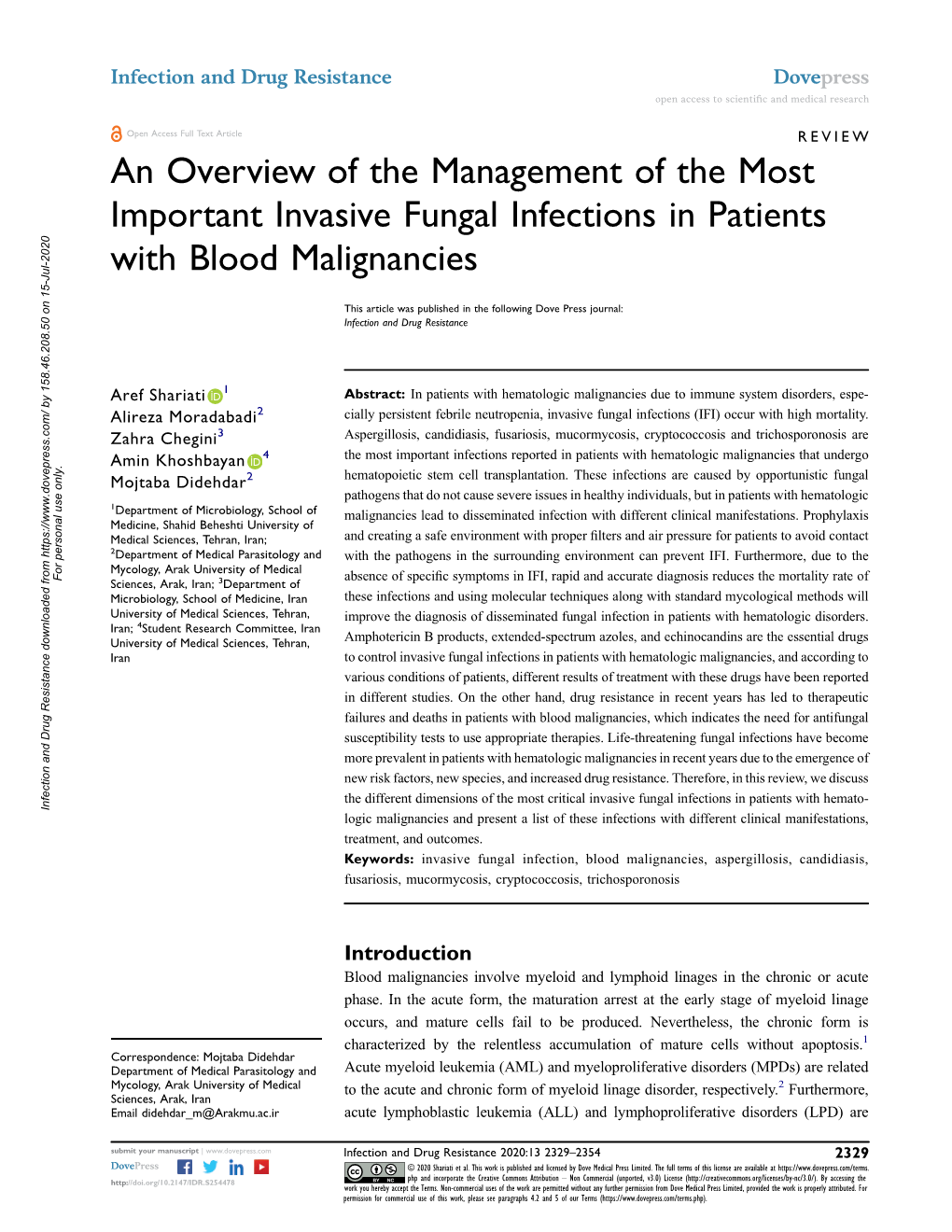 An Overview of the Management of the Most Important Invasive Fungal Infections in Patients with Blood Malignancies