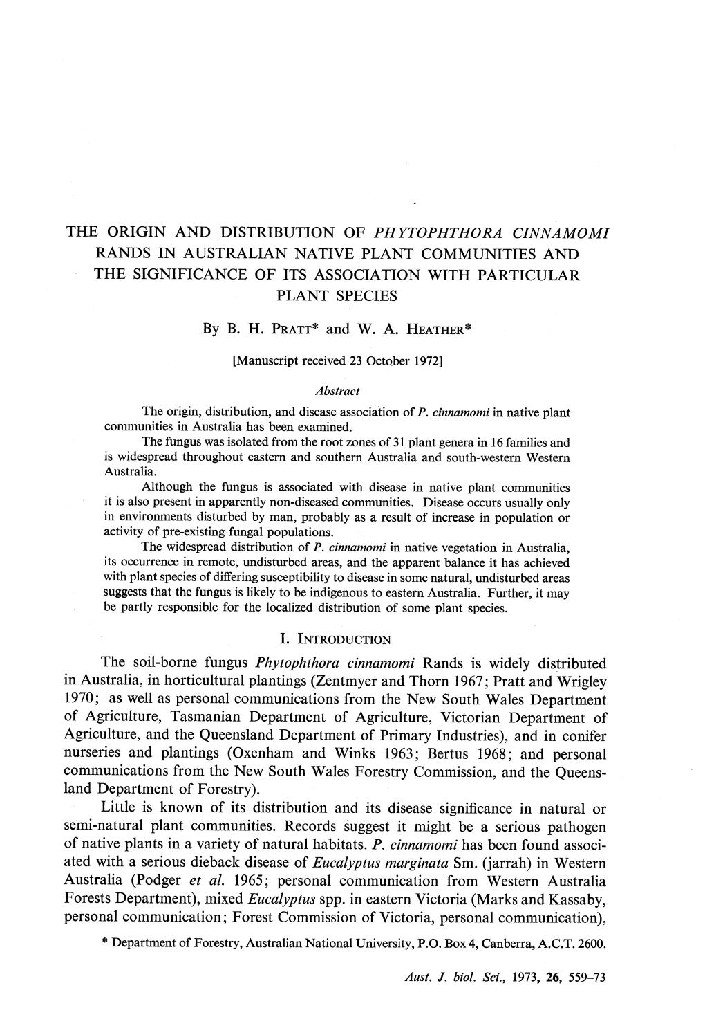 The Origin and Distribution of Phytophthora Cinnamomi