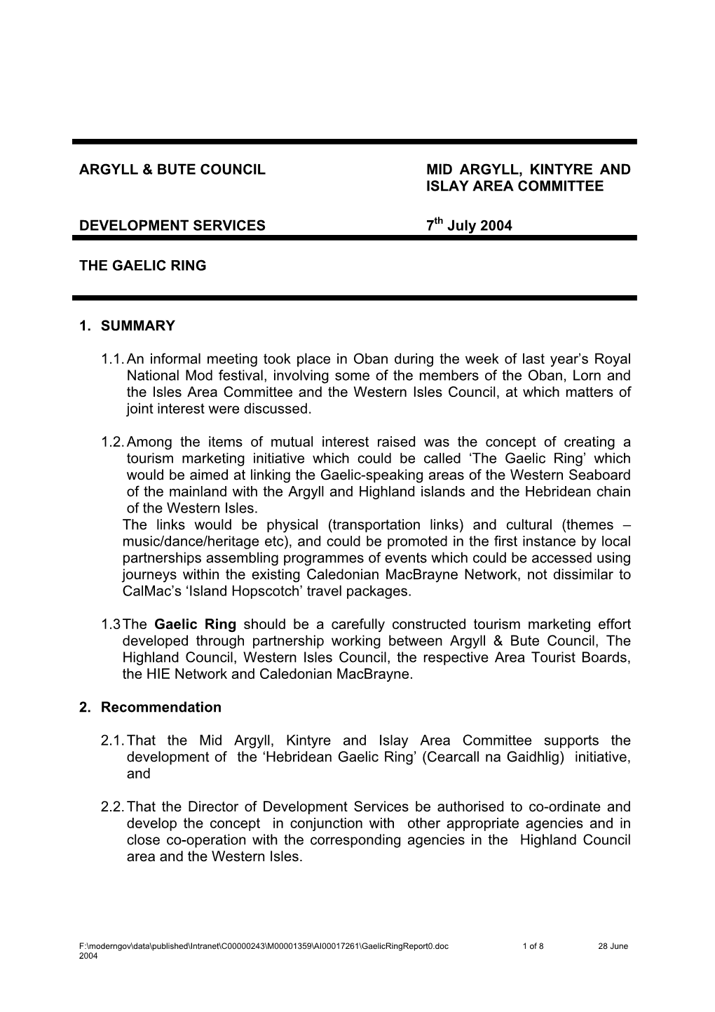 Argyll & Bute Council Mid Argyll, Kintyre and Islay