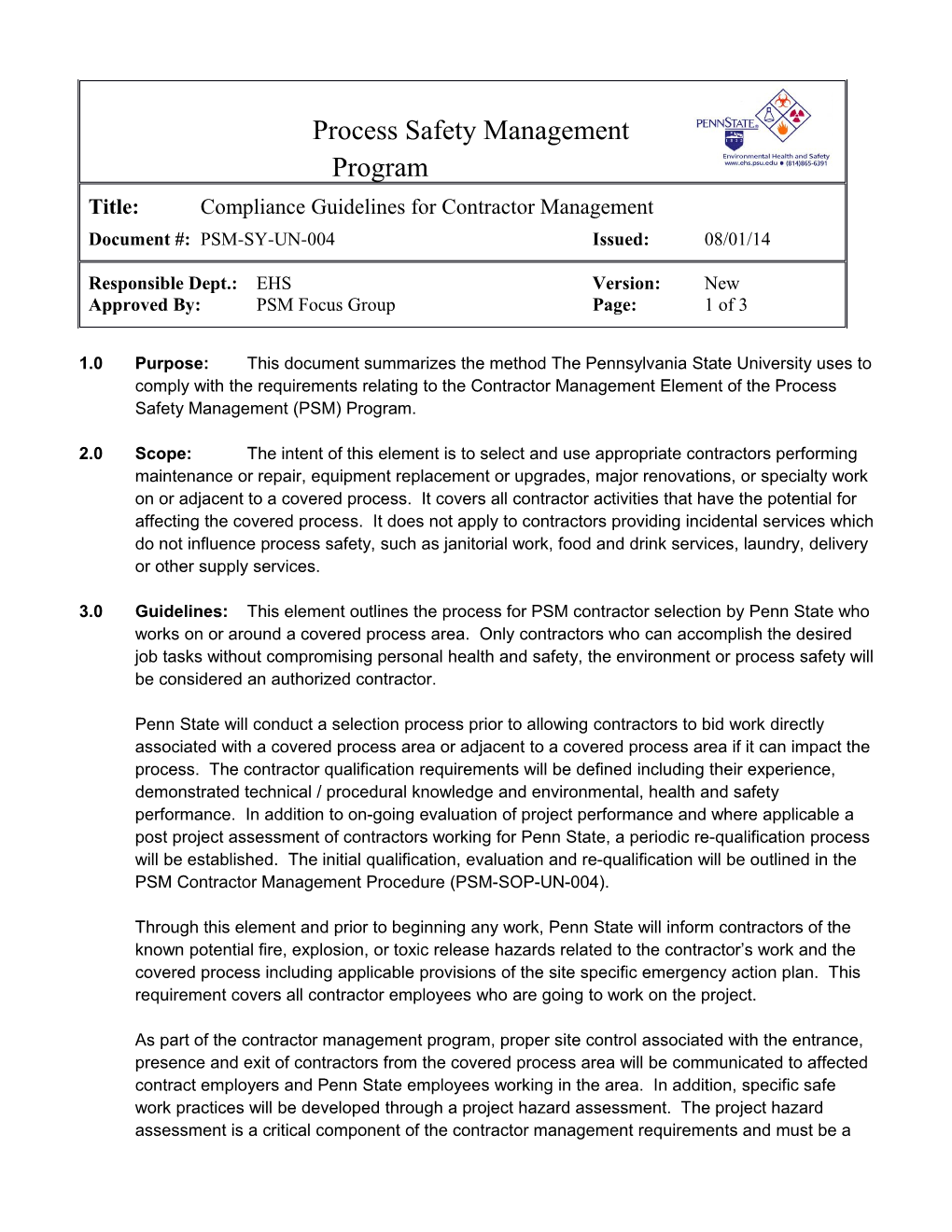 1.0 Purpose: This Document Summarizes the Method the Pennsylvania State University Uses