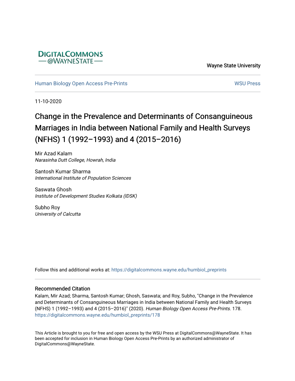 Change in the Prevalence and Determinants of Consanguineous Marriages in India Between National Family and Health Surveys (NFHS) 1 (1992–1993) and 4 (2015–2016)