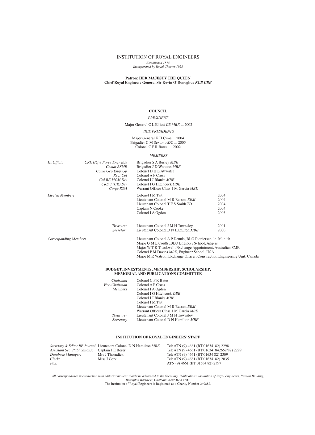 INSTITUTION of ROYAL ENGINEERS Established 1875 Incorporated by Royal Charter 1923