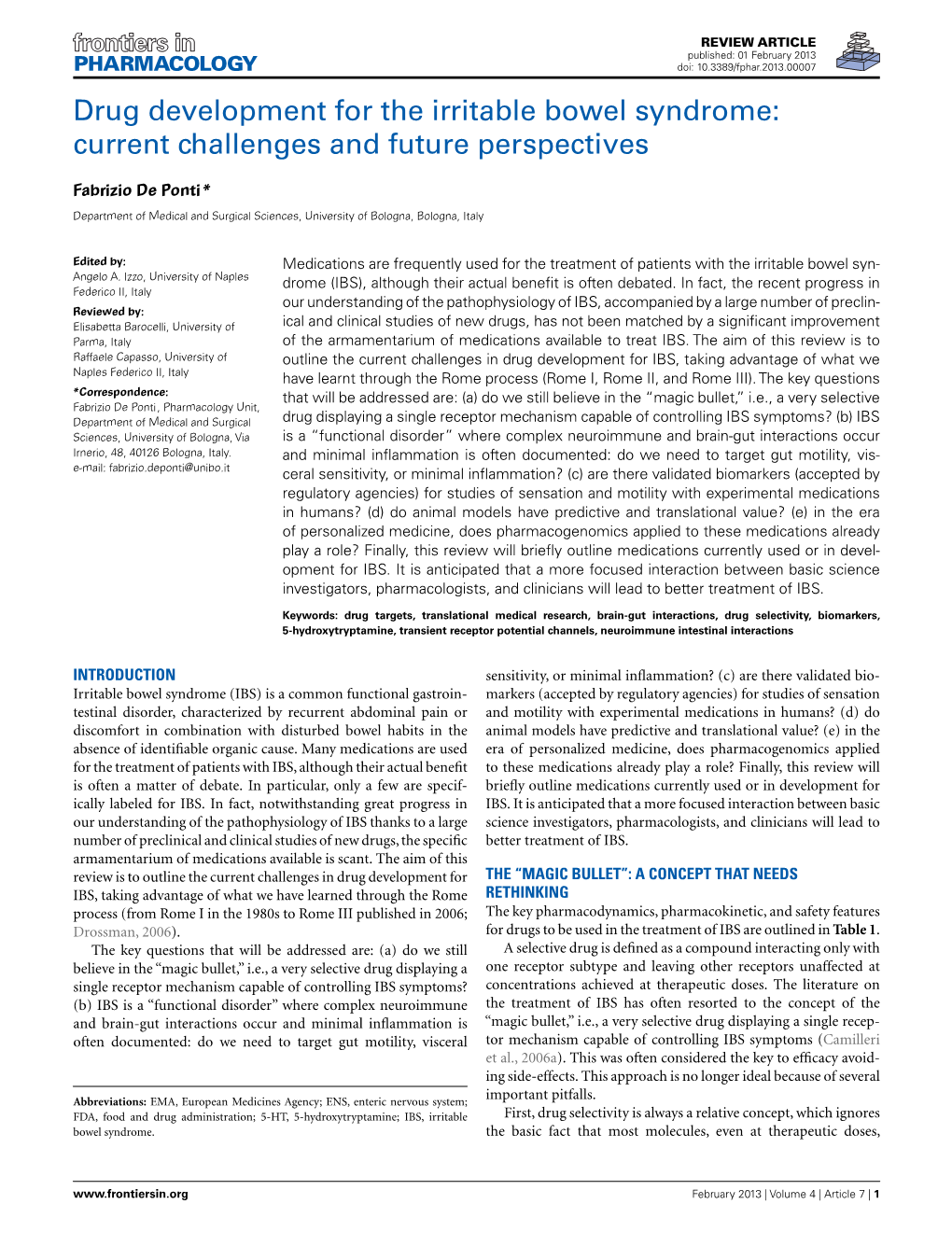 Drug Development for the Irritable Bowel Syndrome: Current Challenges and Future Perspectives