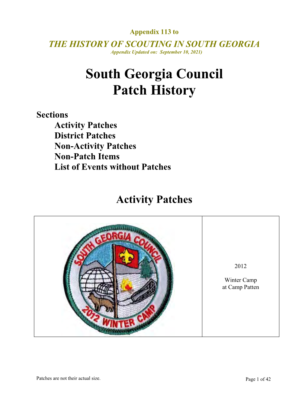 South Georgia Council Patch History