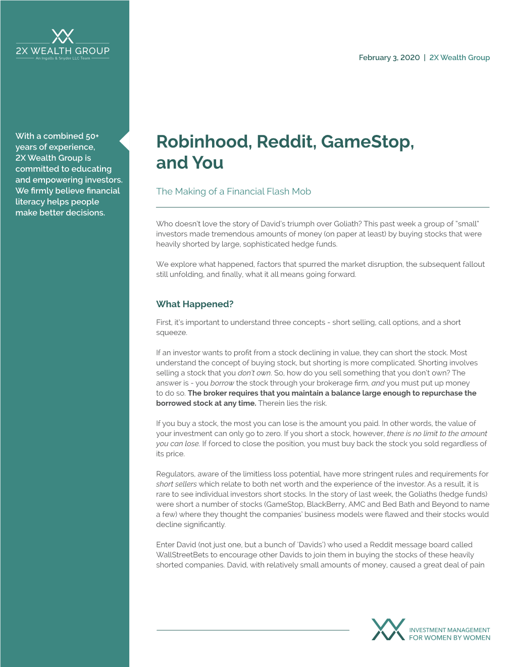 Robinhood, Reddit, Gamestop, and You | 2X Wealth Group to the Sophisticated Goliaths Who Were Short These Stocks