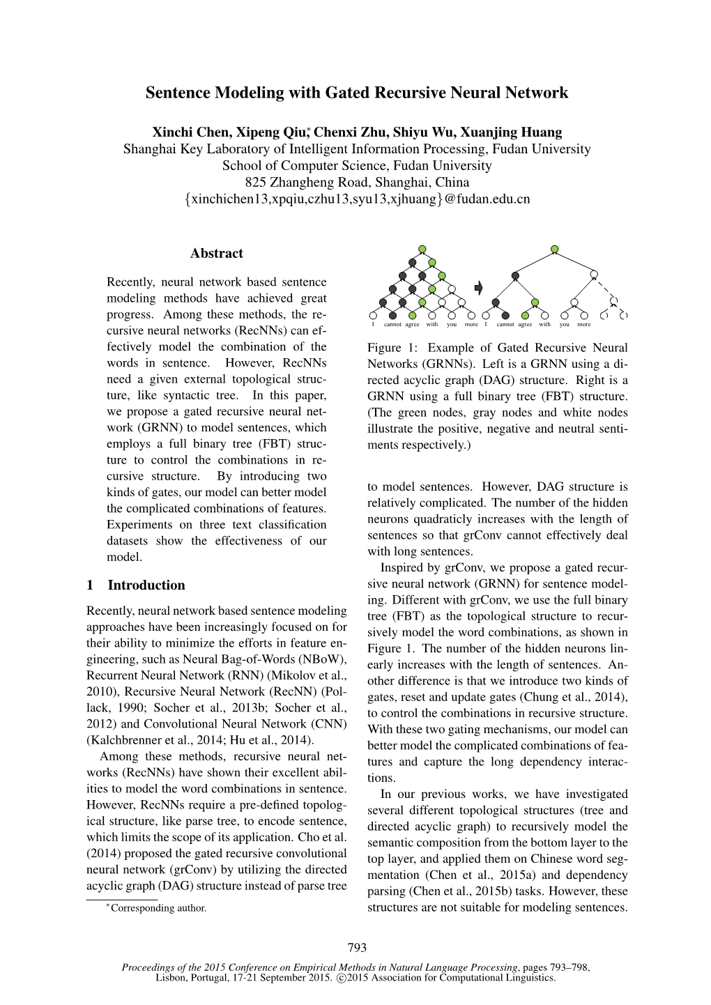 Sentence Modeling with Gated Recursive Neural Network