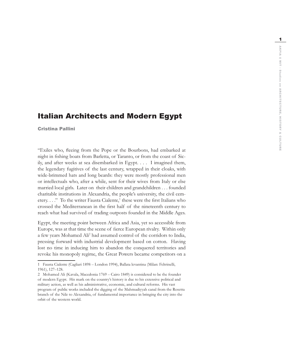 Italian Architects and Modern Egypt