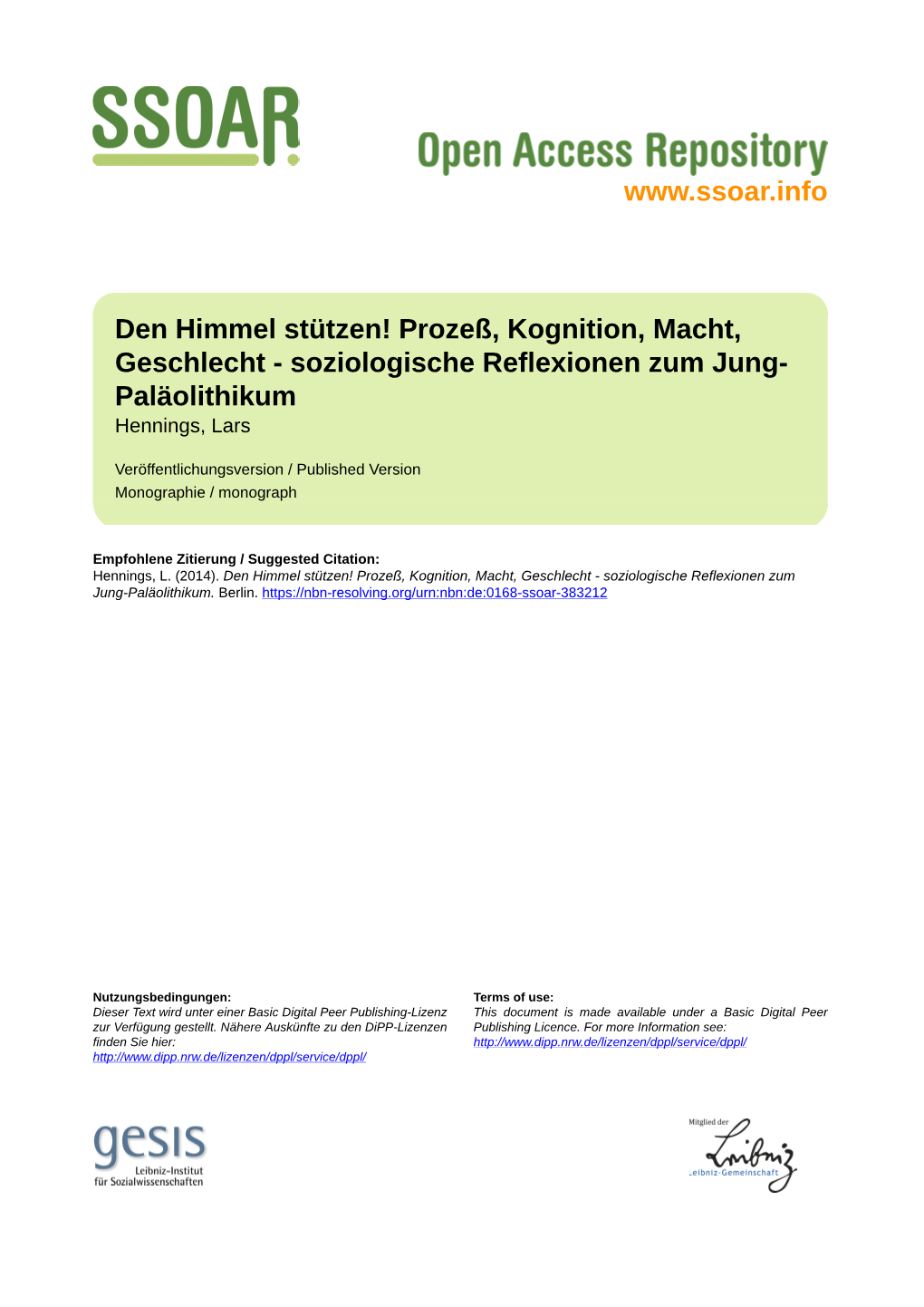 Den Himmel Stützen! Prozeß, Kognition, Macht, Geschlecht - Soziologische Reflexionen Zum Jung- Paläolithikum Hennings, Lars