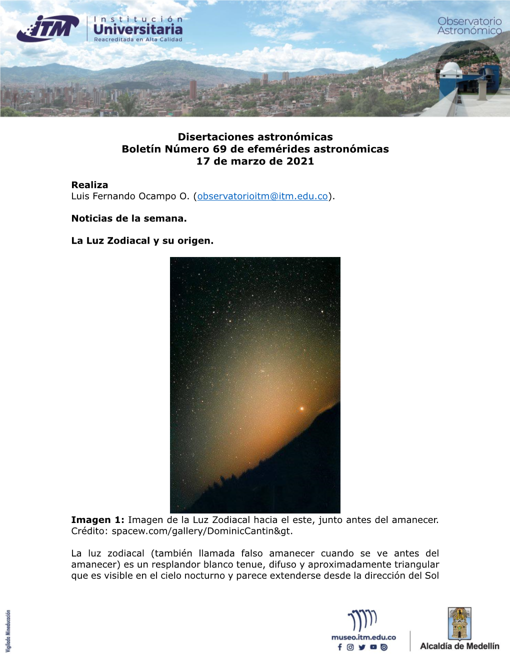 Disertaciones Astronómicas Boletín Número 69 De Efemérides Astronómicas 17 De Marzo De 2021