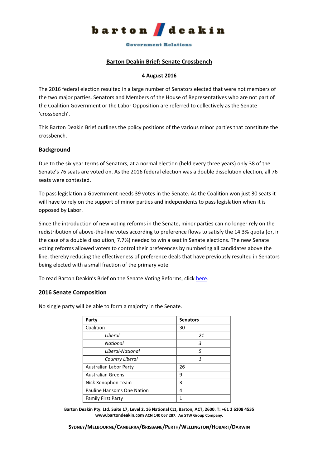 Senate Crossbench Background 2016