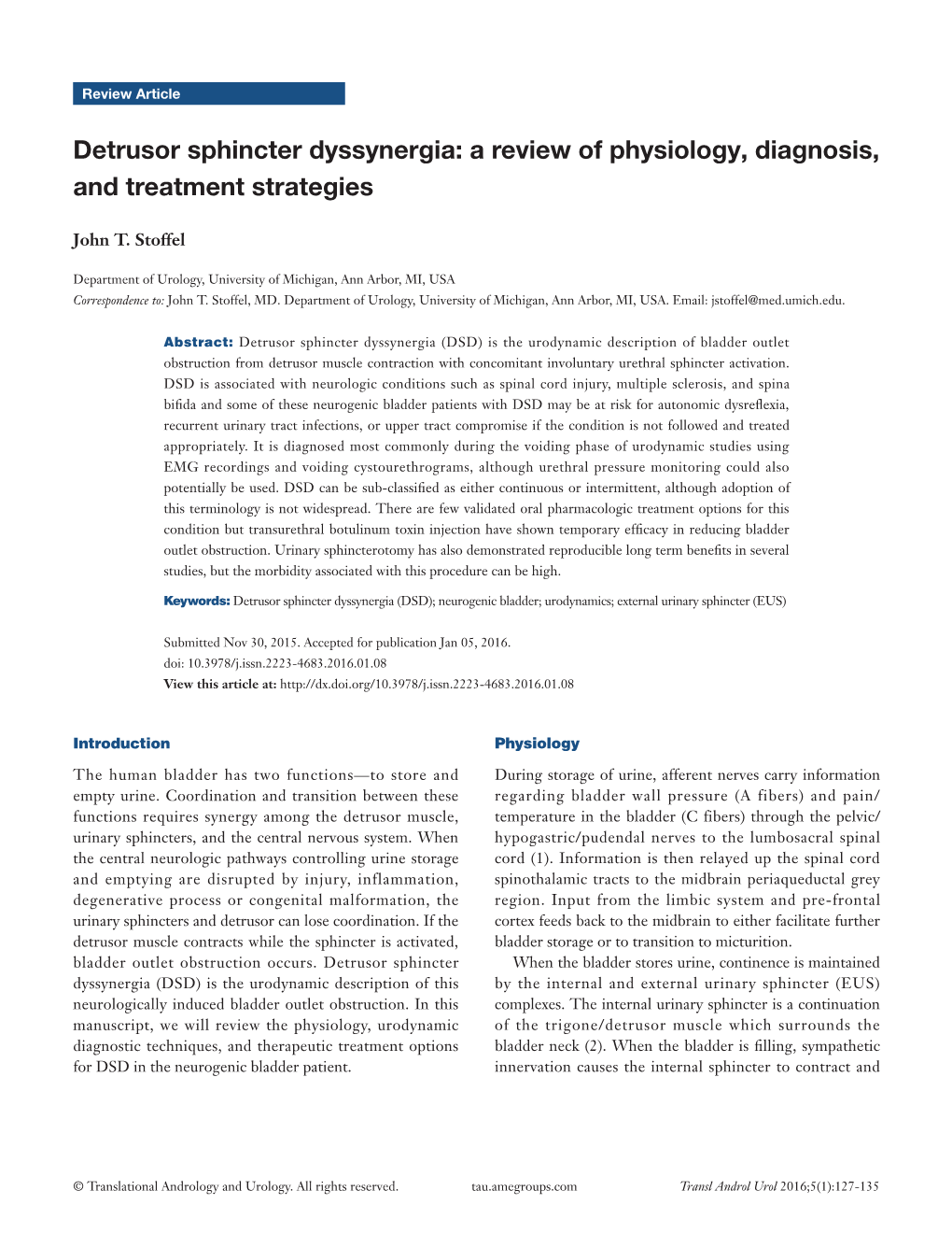 Detrusor Sphincter Dyssynergia: a Review of Physiology, Diagnosis, and Treatment Strategies