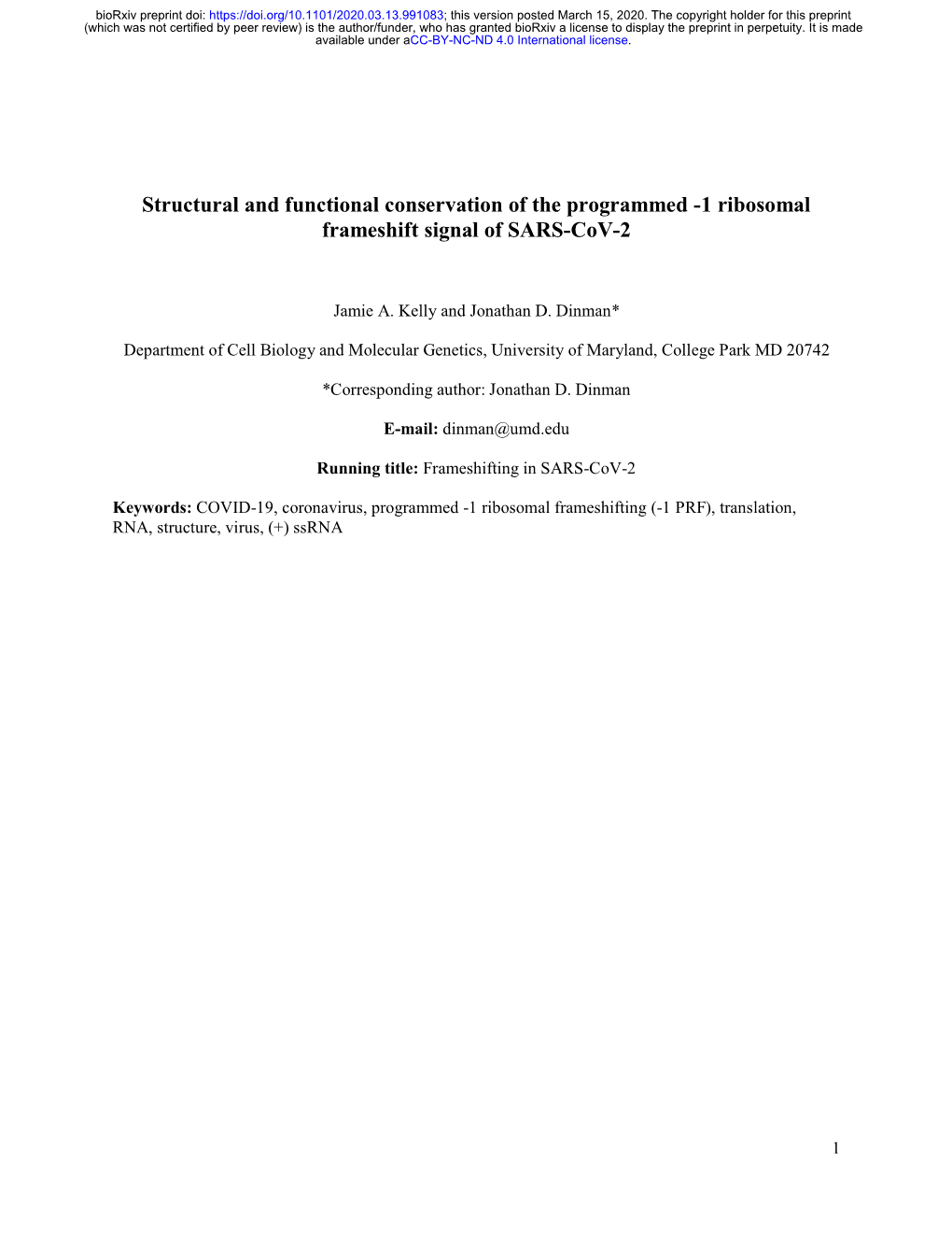 1 Ribosomal Frameshift Signal of SARS-Cov-2