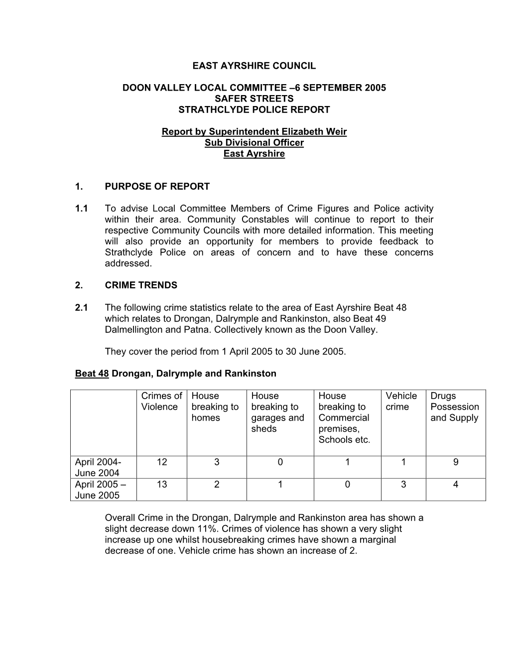 Safer Streets Police Report