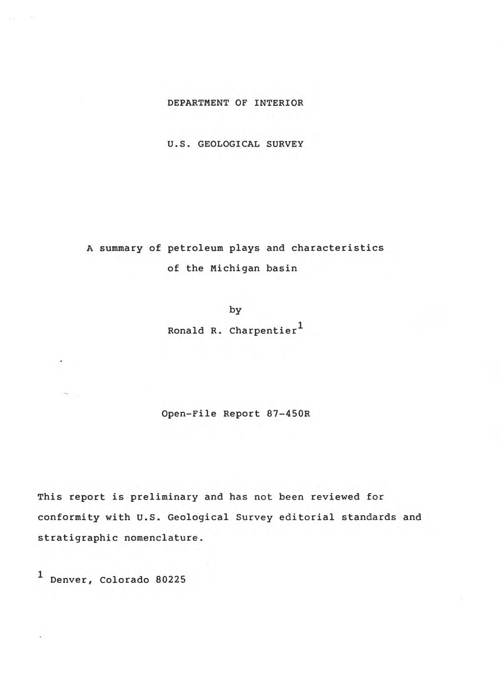 A Summary of Petroleum Plays and Characteristics of the Michigan Basin