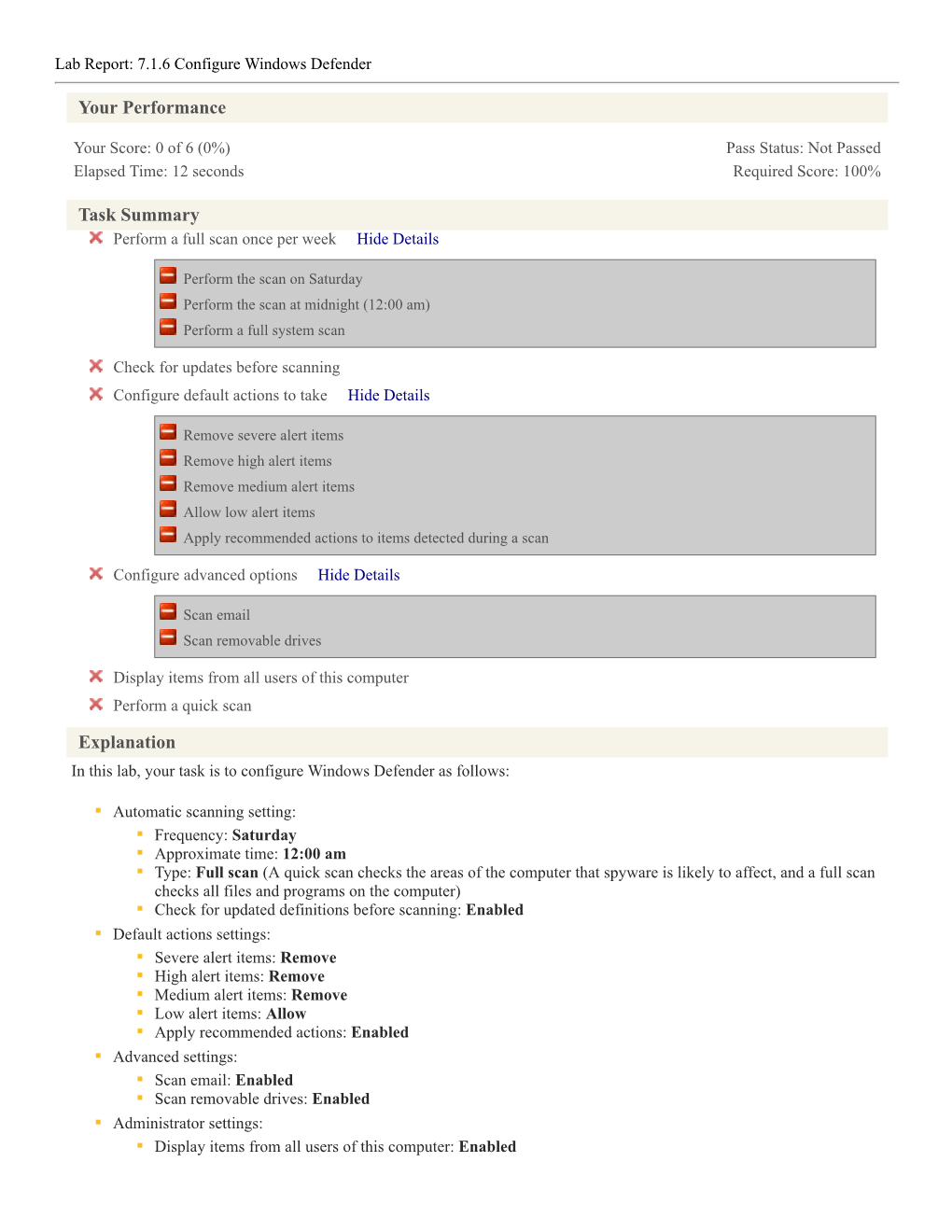 Lab Report: 7.1.6 Configure Windows Defender