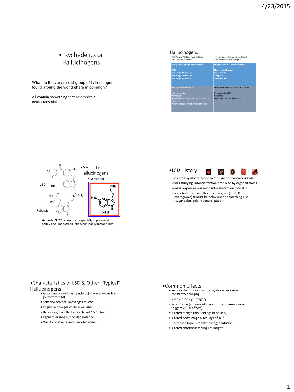 4/23/2015 1 •Psychedelics Or Hallucinogens