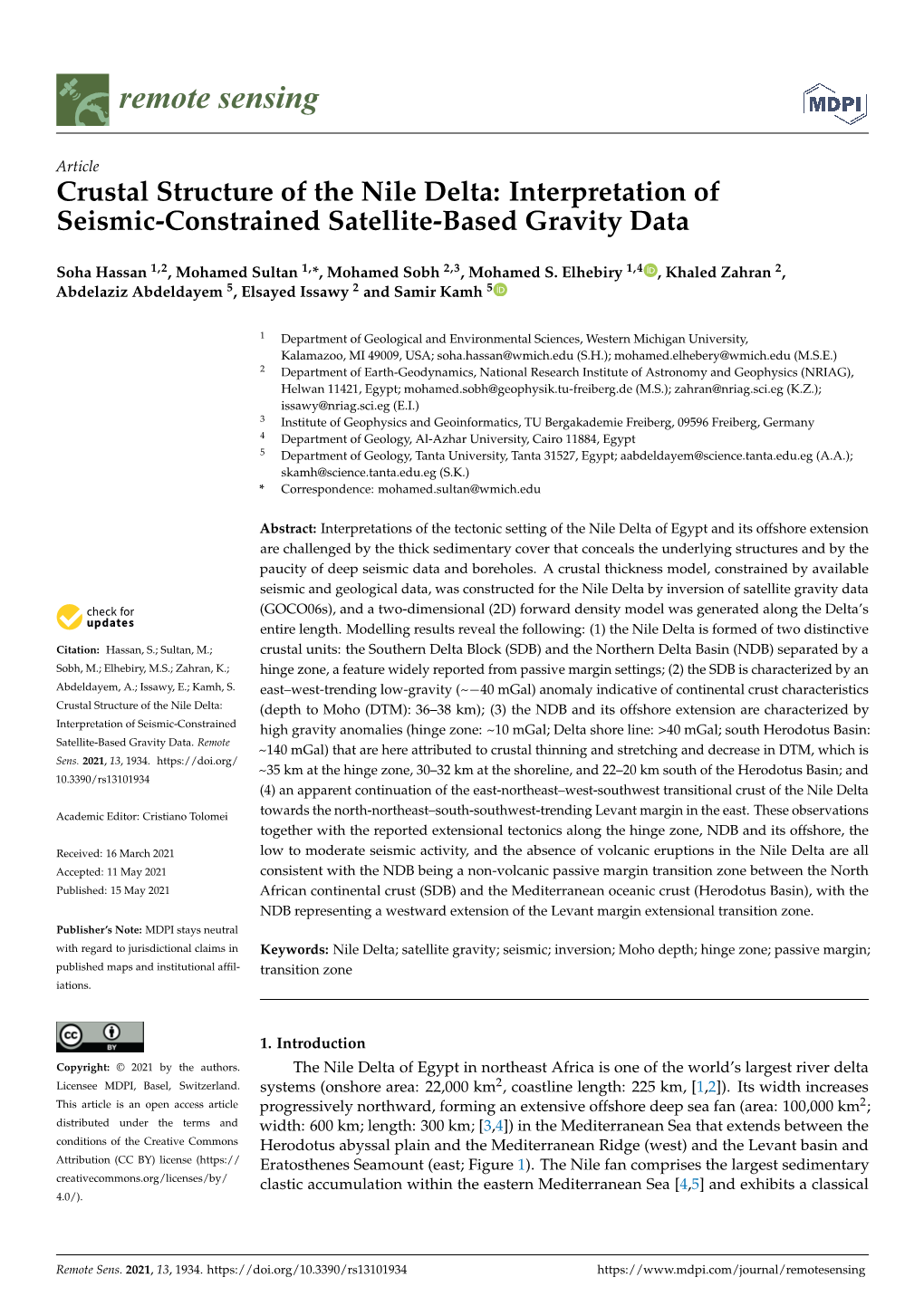 Crustal Structure of the Nile Delta: Interpretation of Seismic-Constrained Satellite-Based Gravity Data