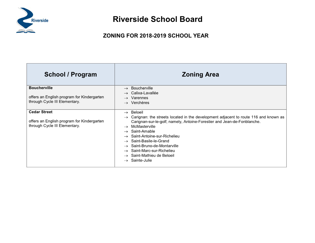 School / Program Zoning Area