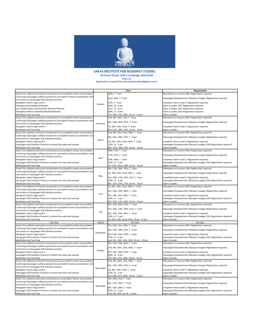 2018 Sakya Institute for Buddhist Studies Calendar.Xlsx