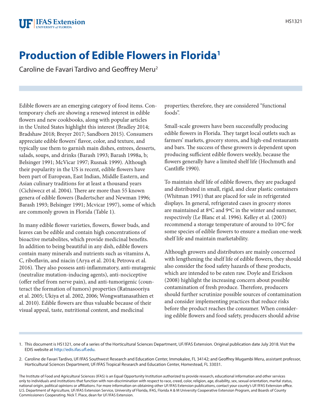 Production of Edible Flowers in Florida1 Caroline De Favari Tardivo and Geoffrey Meru2