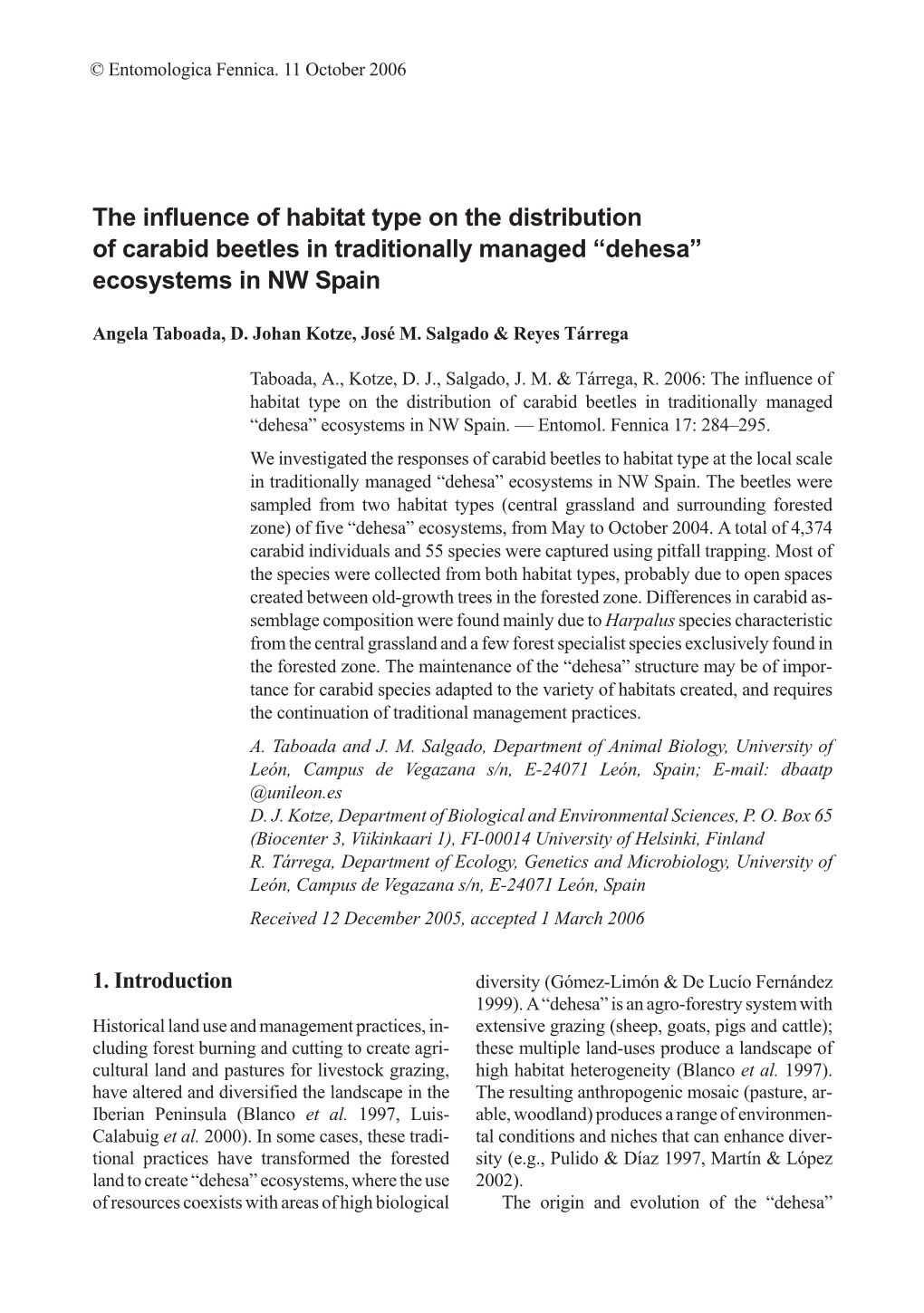 The Influence of Habitat Type on the Distribution of Carabid Beetles in Traditionally Managed “Dehesa” Ecosystems in NW Spain