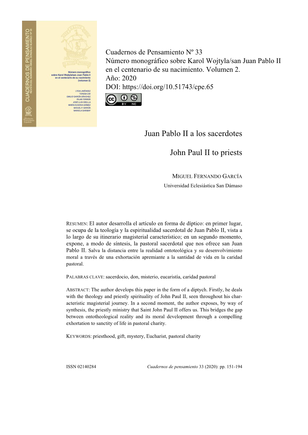 Juan Pablo II a Los Sacerdotes John Paul II to Priests