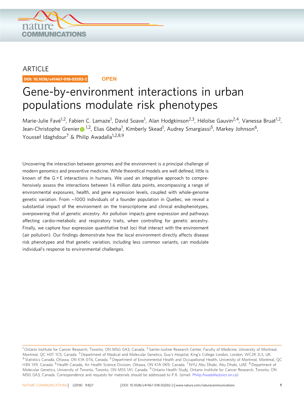 Gene-By-Environment Interactions in Urban Populations Modulate Risk Phenotypes