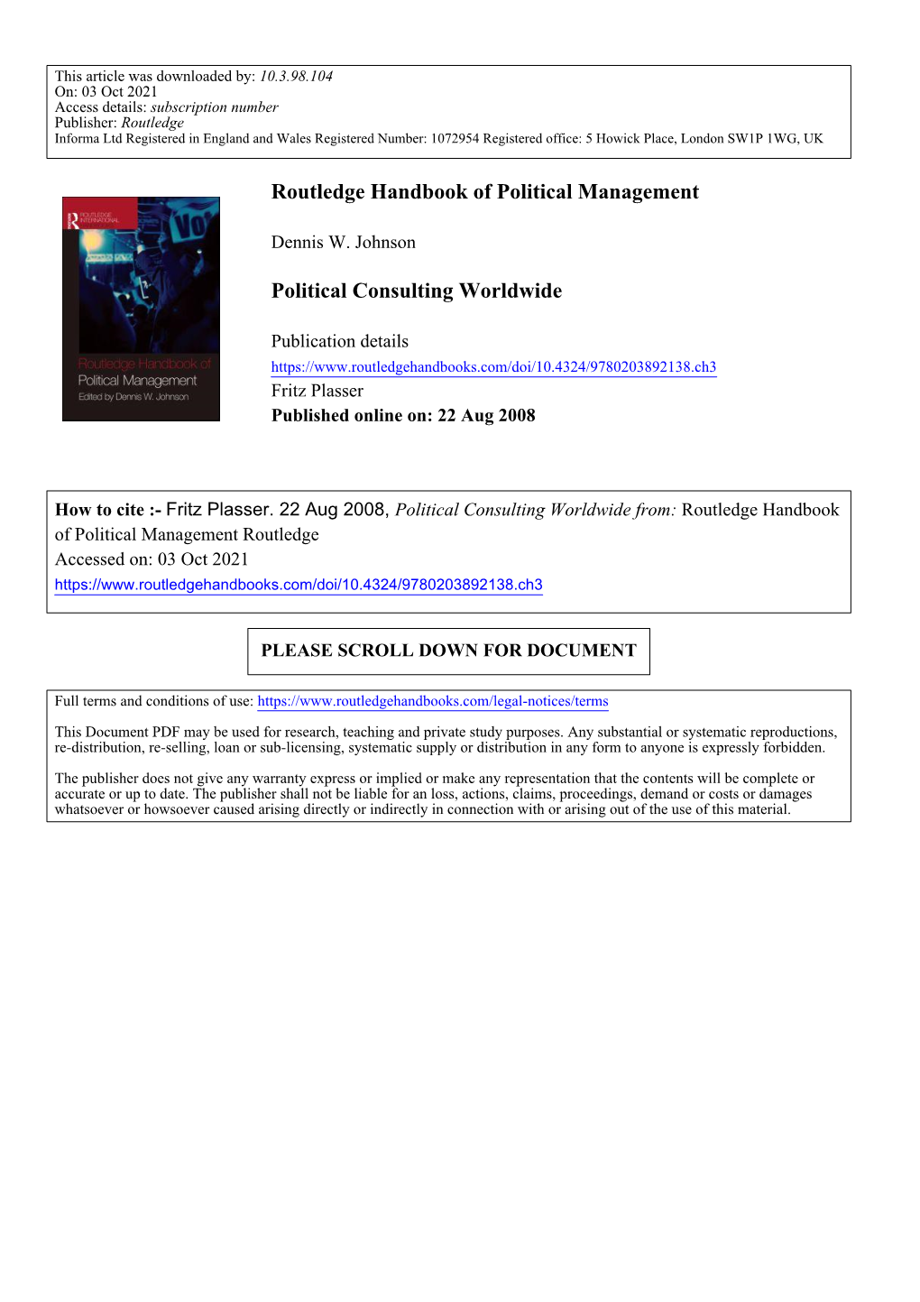 Routledge Handbook of Political Management