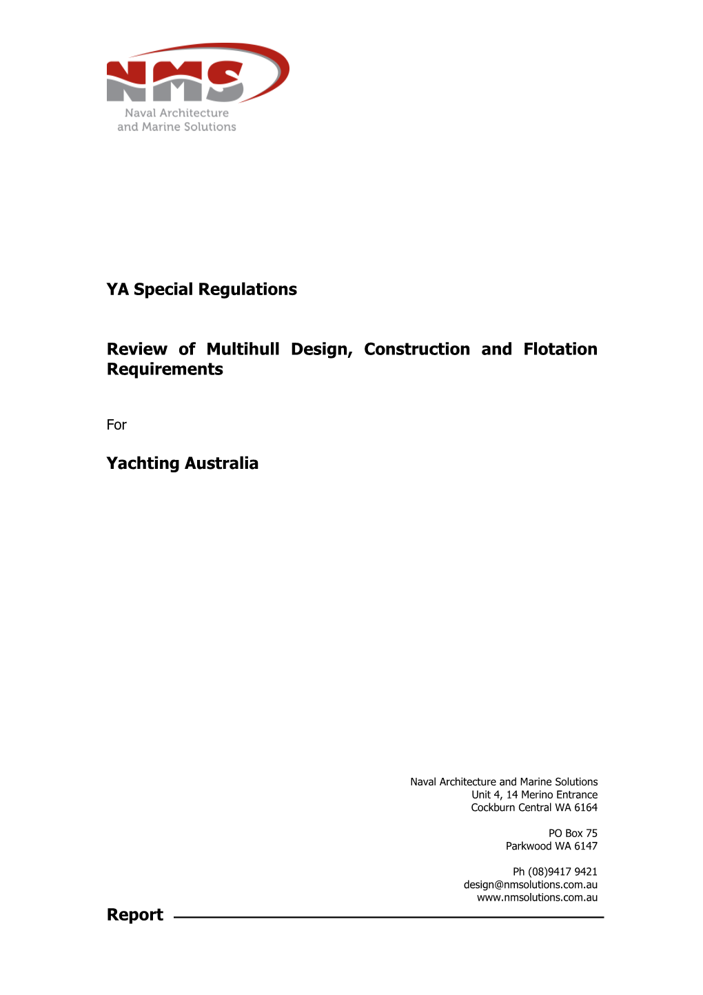 Report YA Special Regulations Review of Multihull Design