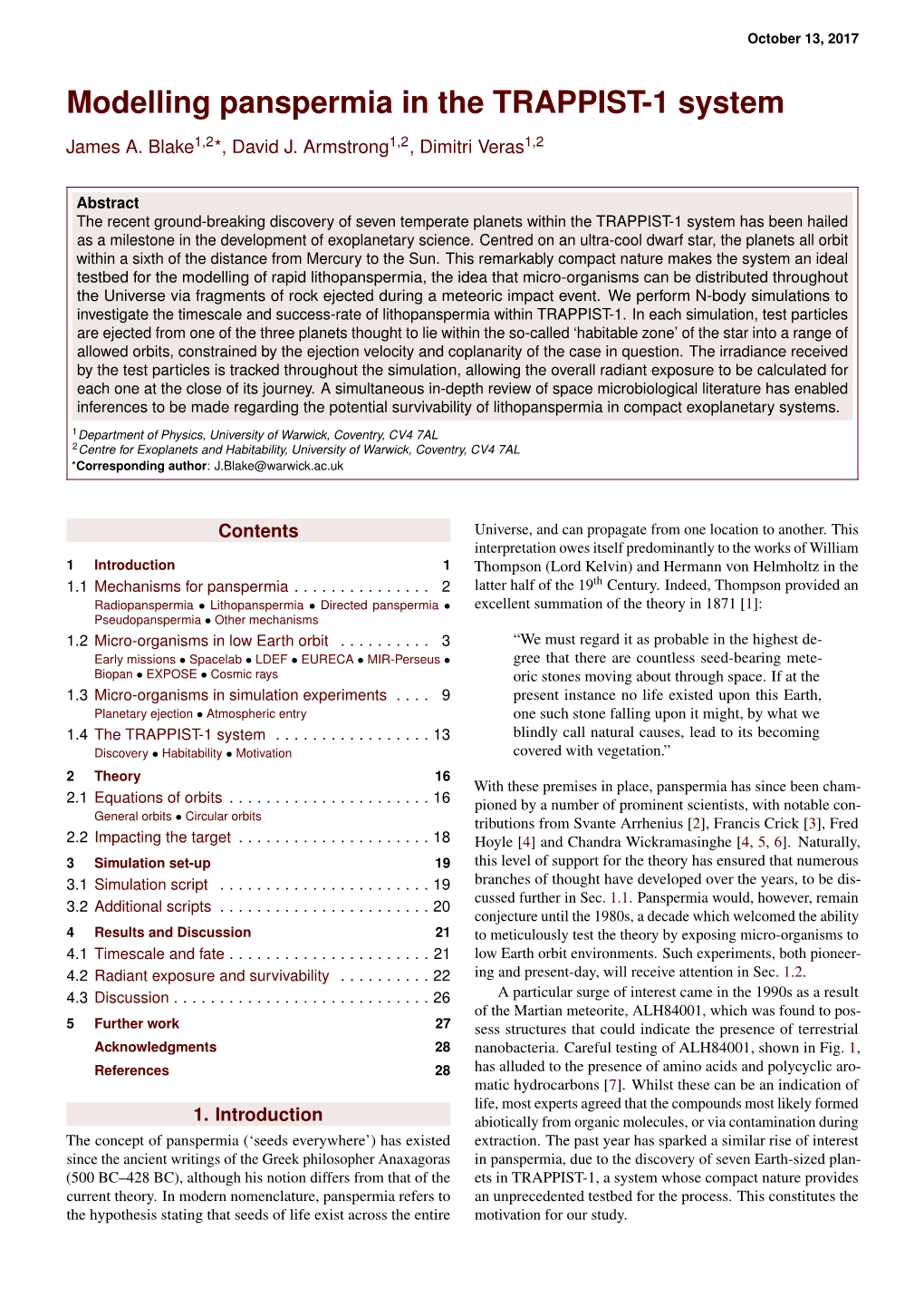 Modelling Panspermia in the TRAPPIST-1 System