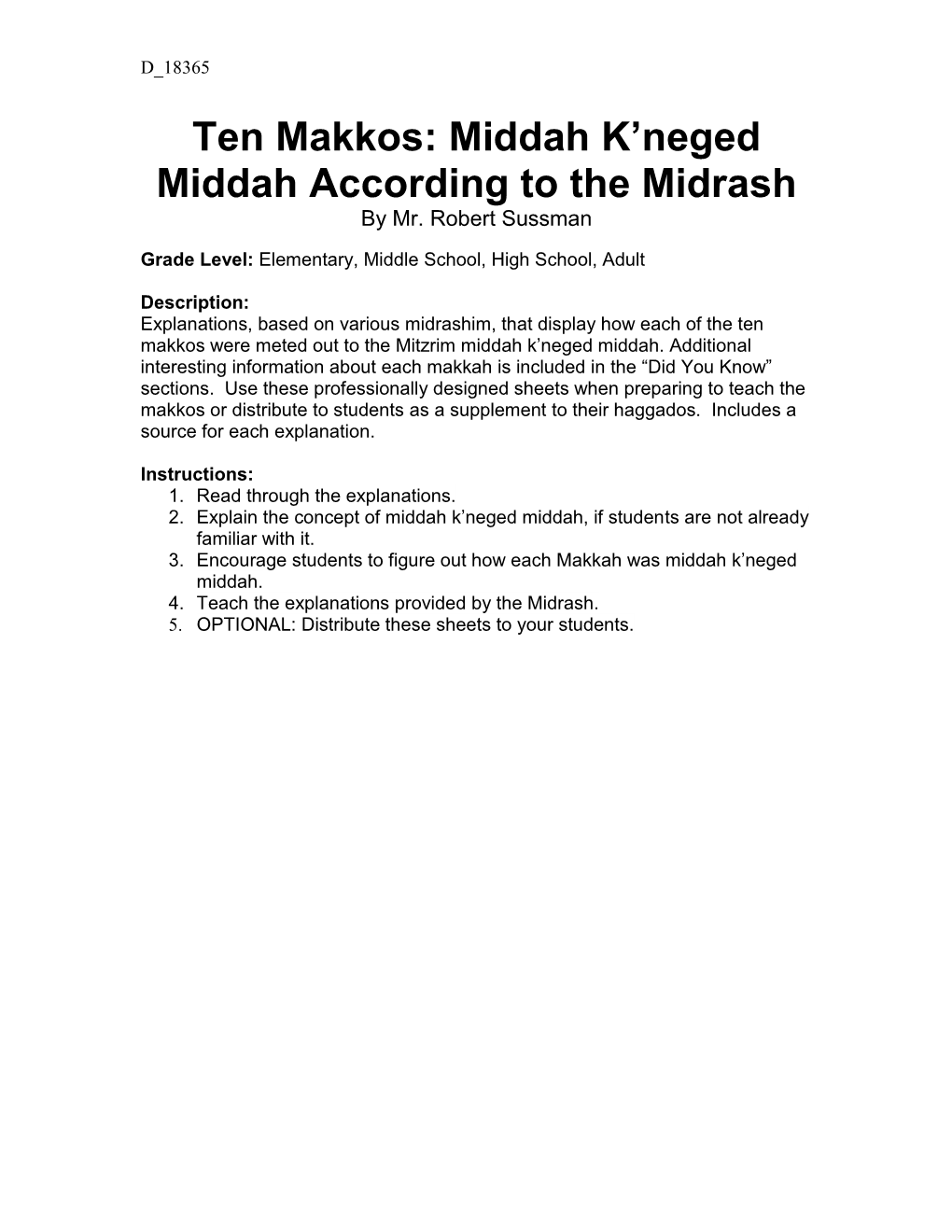 Ten Makkos: Middah K'neged Middah According to the Midrash