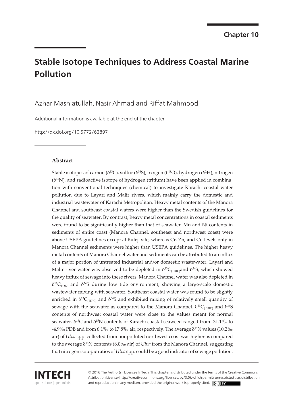 Stable Isotope Techniques to Address Coastal Marine Pollution