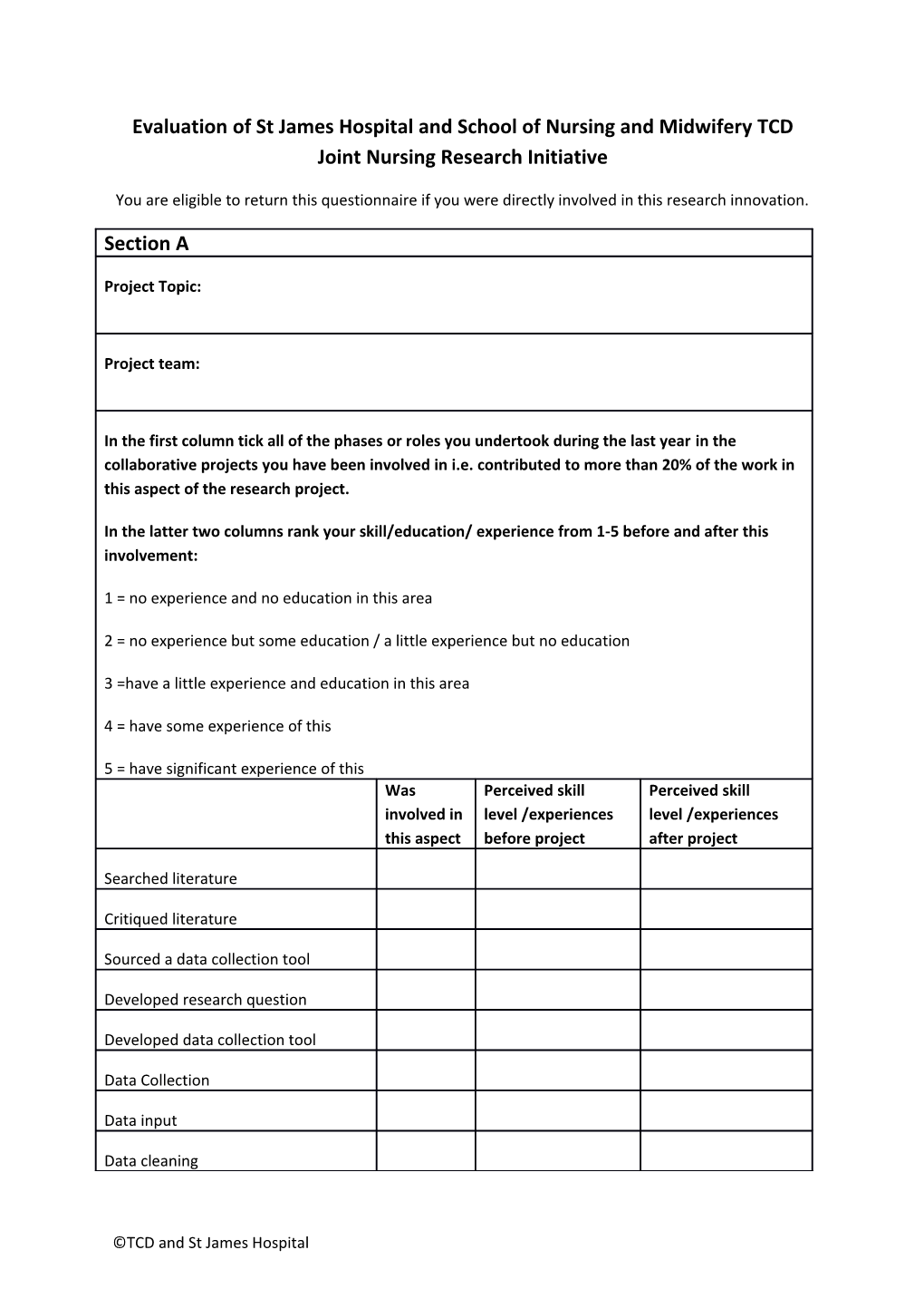 Feedback Audit of St James Hospital and School of Nursing and Midwifery TCD Joint Nursing