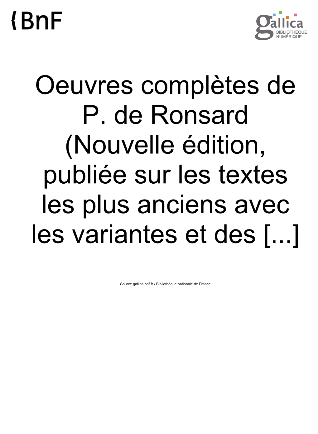 Ronsard, Pierre De (1524-1585)