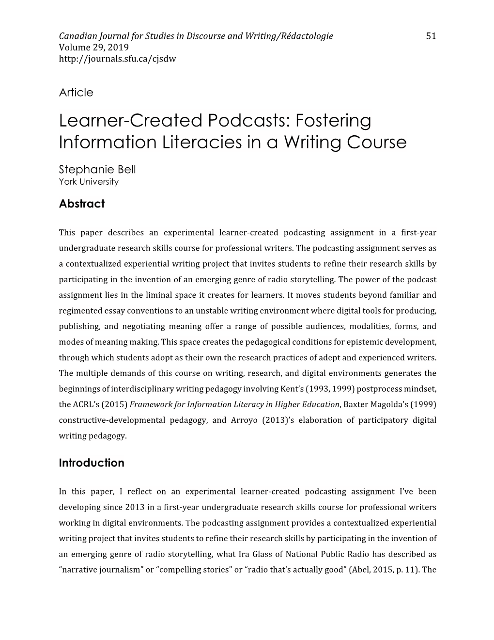 Fostering Information Literacies in a Writing Course