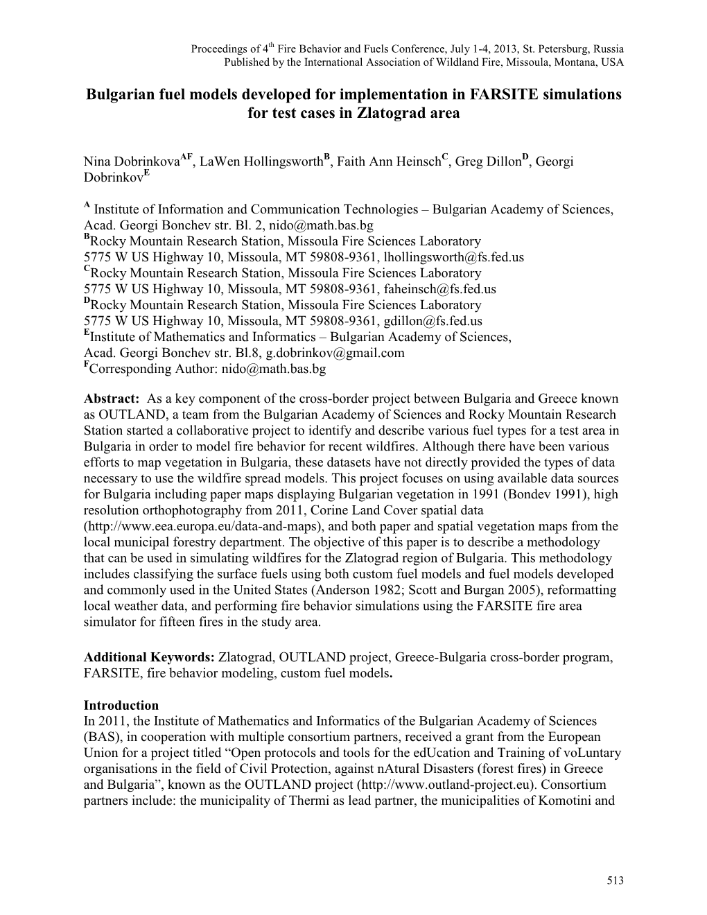 Bulgarian Fuel Models Developed for Implementation in FARSITE Simulations for Test Cases in Zlatograd Area