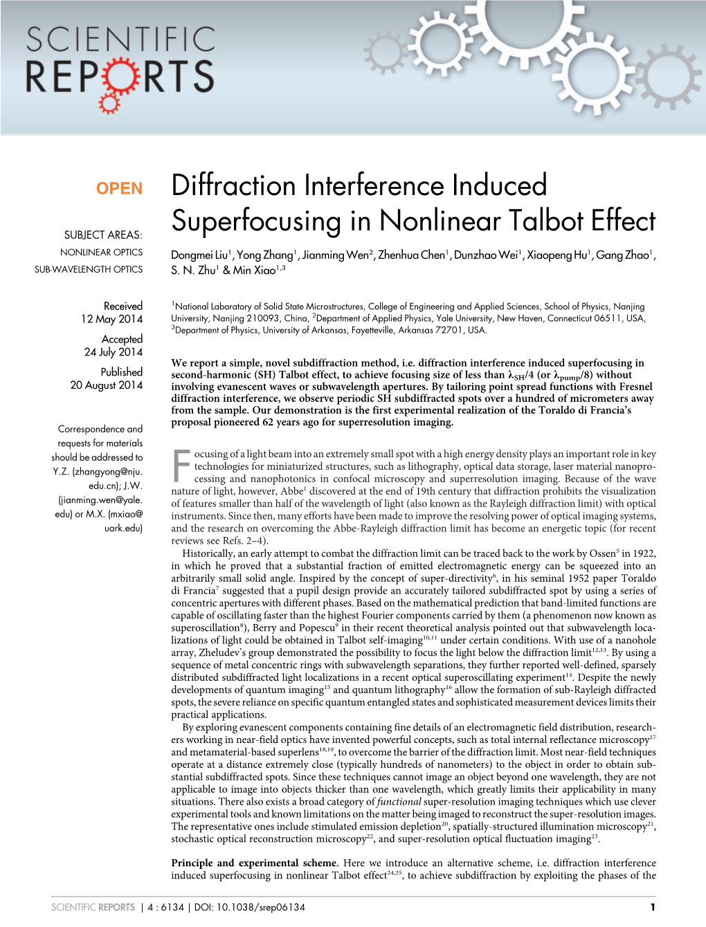 Diffraction Interference Induced Superfocusing in Nonlinear Talbot Effect24,25, to Achieve Subdiffraction by Exploiting the Phases of The