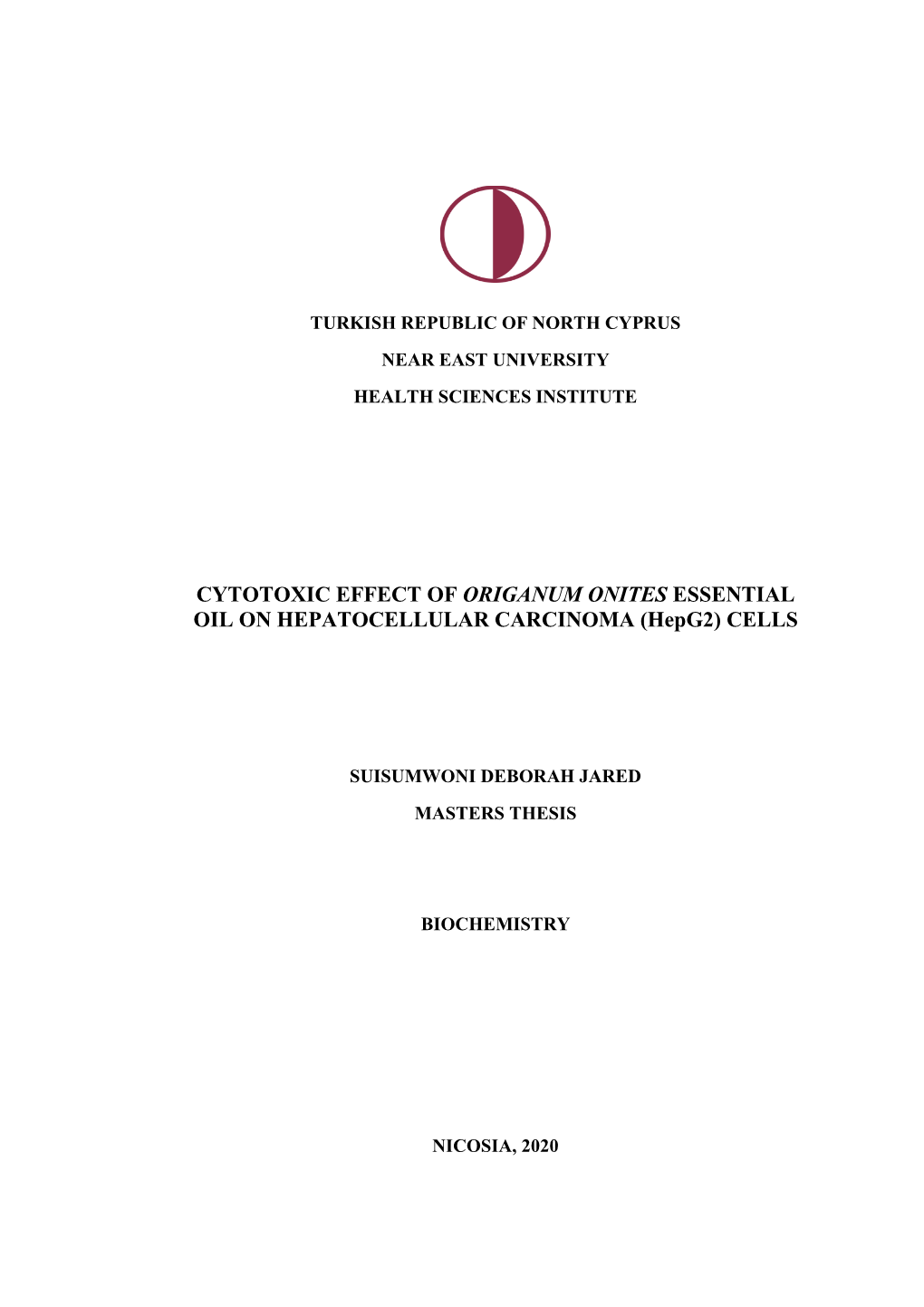 CYTOTOXIC EFFECT of ORIGANUM ONITES ESSENTIAL OIL on HEPATOCELLULAR CARCINOMA (Hepg2) CELLS