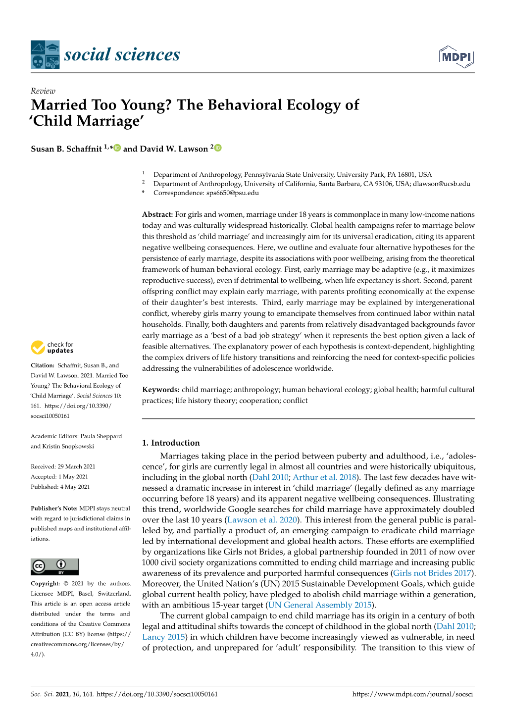 Married Too Young? the Behavioral Ecology of 'Child Marriage'