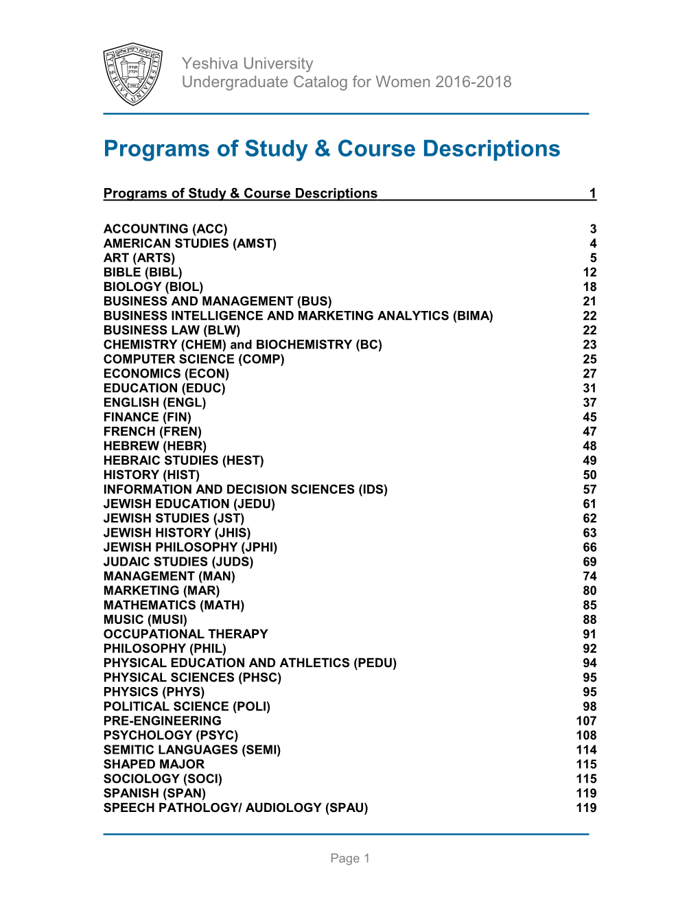 Programs of Study/Course Descriptions