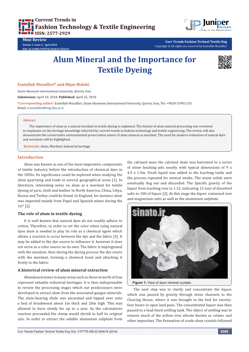 Alum Mineral and the Importance for Textile Dyeing