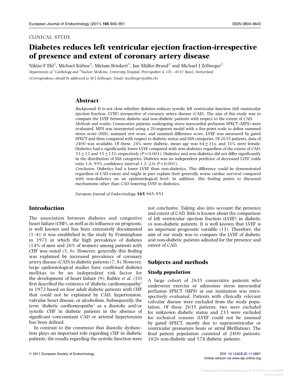 Diabetes Reduces Left Ventricular Ejection Fraction-Irrespective Of