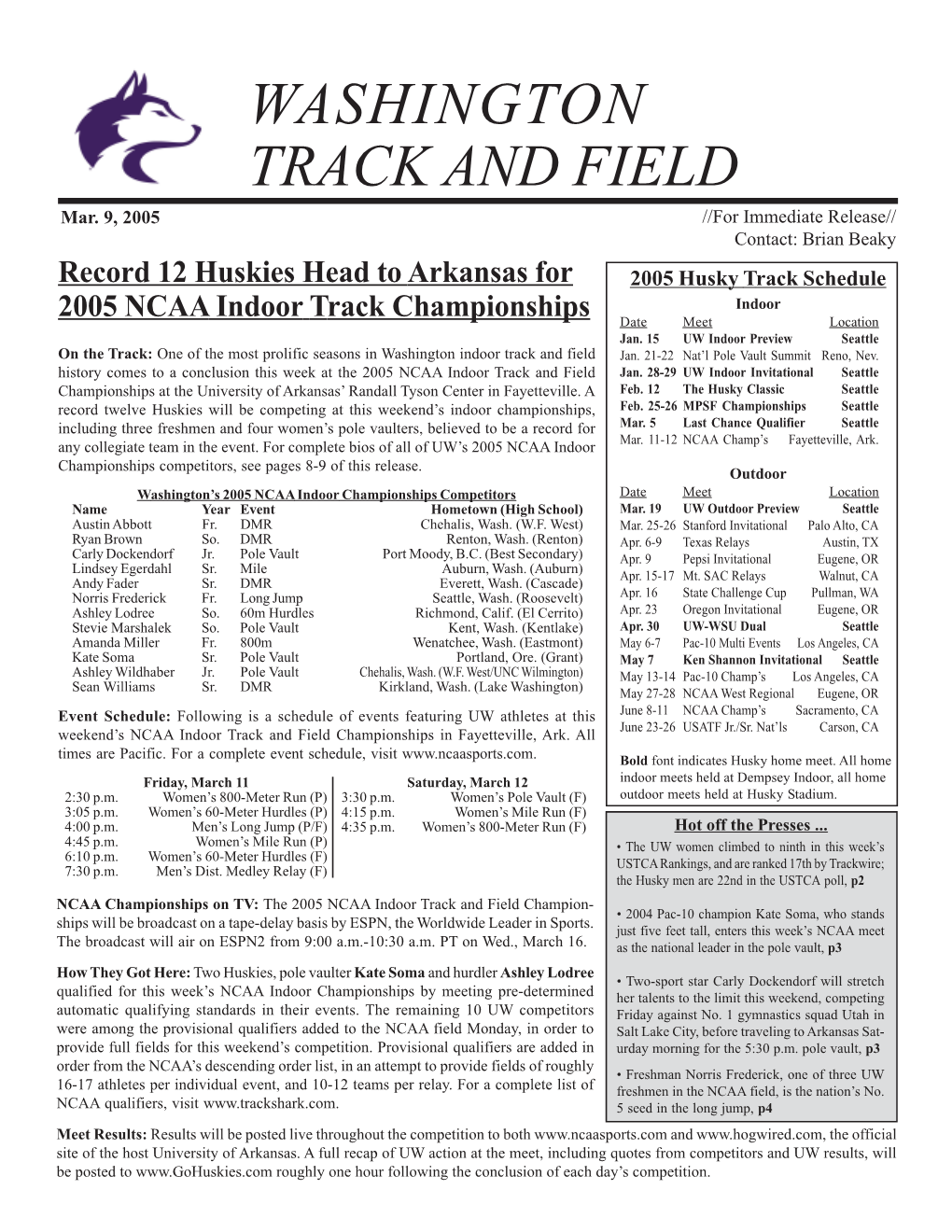 WASHINGTON TRACK and FIELD Mar