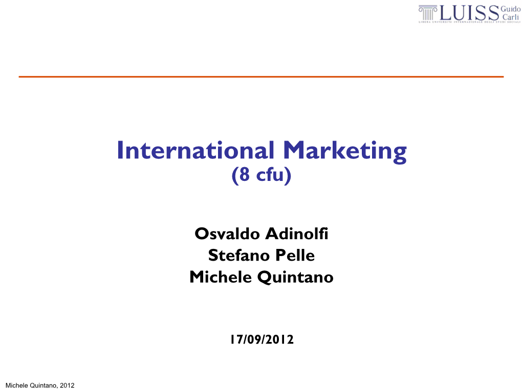 International Marketing (8 Cfu)