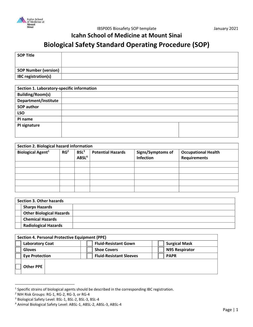 Biological Safety Standard Operating Procedure (SOP) SOP Title