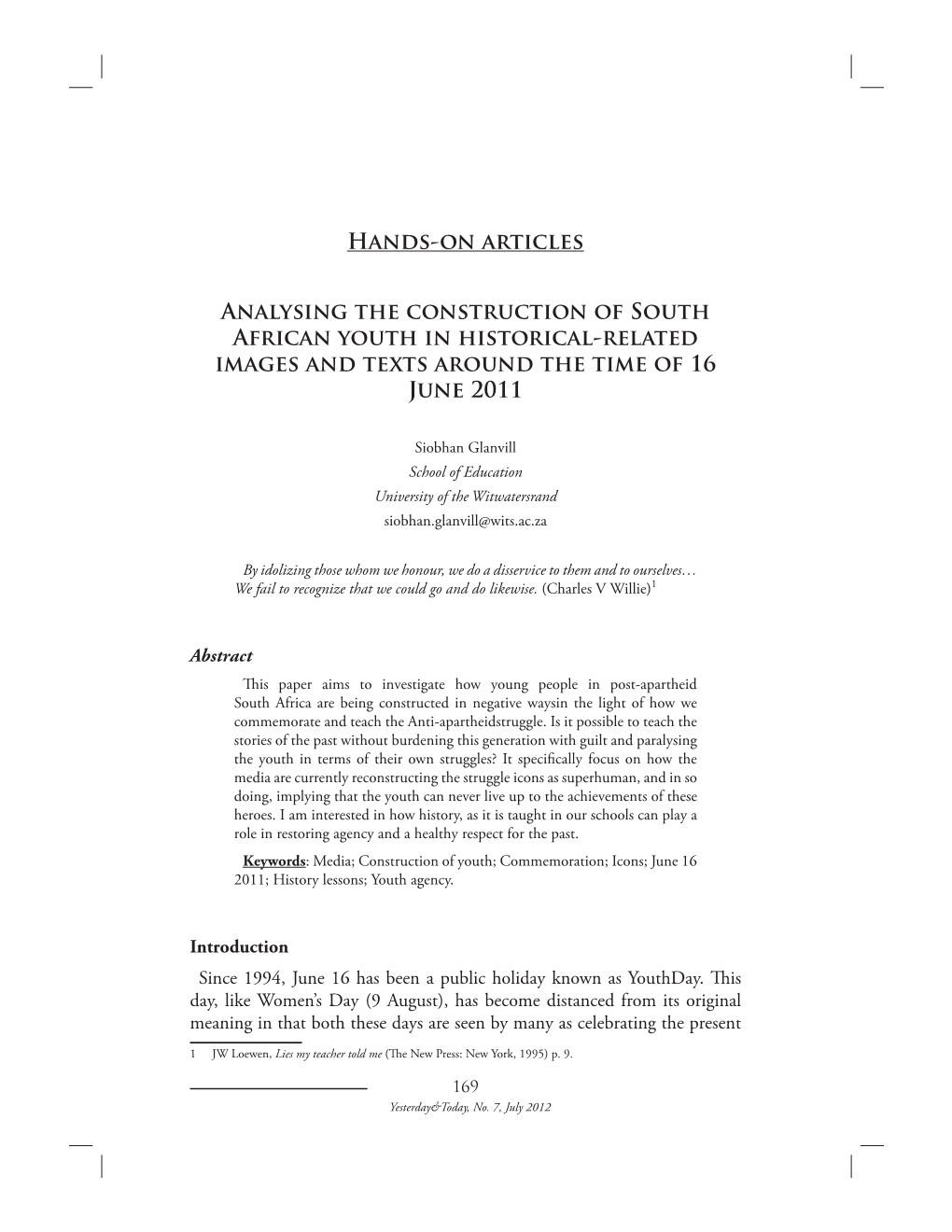Hands-On Articles Analysing the Construction of South African Youth
